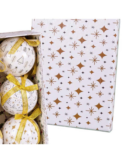 imagem de Bolas de Natal Branco Dourado Papel PolyFoam 7,5x7,5x7,5 cm 6 un3