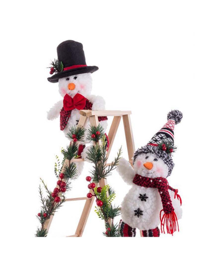 imagem de Enfeite de Natal Multicor Madeira Tecido Boneco de Neve 30x15x76 cm4