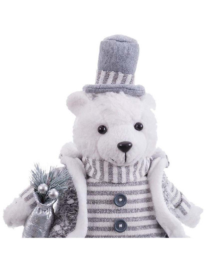 imagem de Enfeite de Natal Branco Cinza Arena Tecido Urso polar 10x13x28 cm4