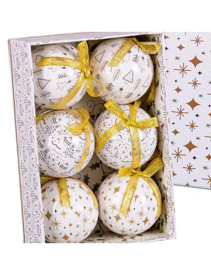 imagem de Bolas de Natal Branco Dourado Papel PolyFoam 7,5x7,5x7,5 cm 6 un4