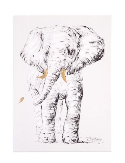 imagem de Quadro Pintado A Óleo Elefante + Dourado 1
