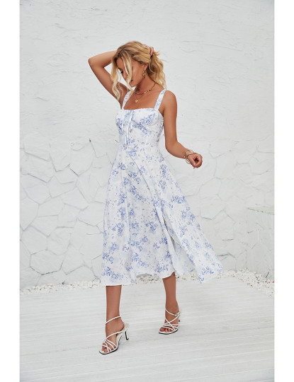 imagem de Vestido de Senhora Branco e Azul Floral3