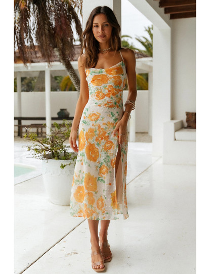 imagem de Vestido de Senhora Estampa Floral Laranja1