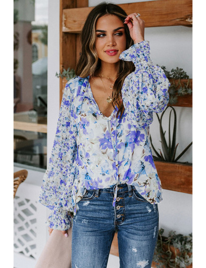 imagem de Blusa de Senhora Estampa Azul e Flores1