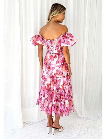 imagem de Vestido de Senhora Rosa e Branco Floral2