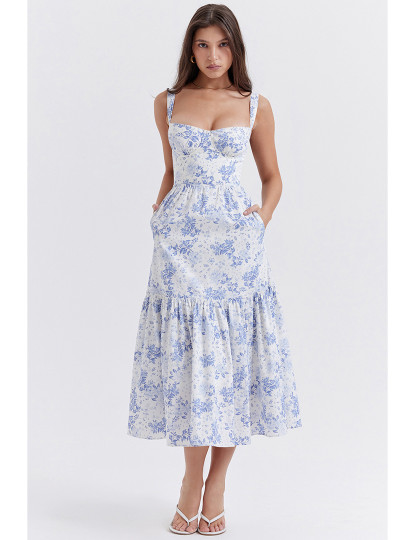 imagem de Vestido de Senhora Branco e Azul Floral1