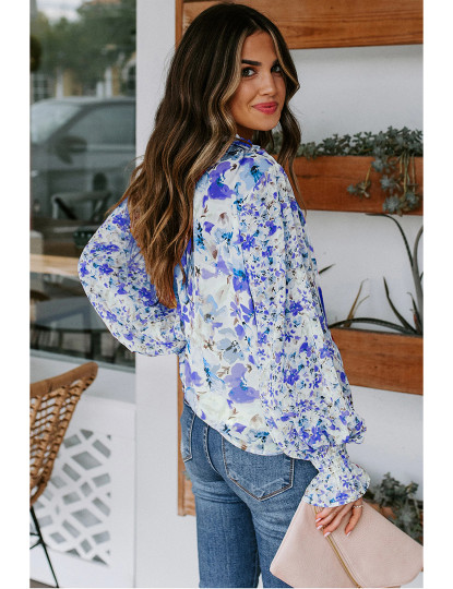 imagem de Blusa de Senhora Estampa Azul e Flores2