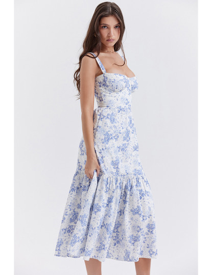 imagem de Vestido de Senhora Branco e Azul Floral3