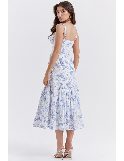 imagem de Vestido de Senhora Branco e Azul Floral2