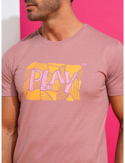 imagem de T-Shirt Básica Com Bordado Homem Rosa2