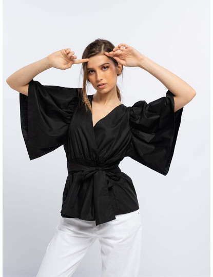 imagem de Blusa Com Laço Senhora Preto2