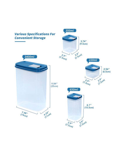 imagem de Conjunto de 6 recipientes herméticos para alimentos de diferentes tamanhos e capacidades com tampa azul2