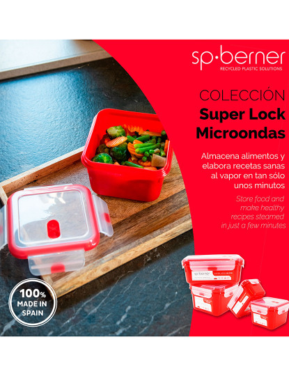 imagem de 2x super lock micro hermético 1,1 l., quadrado, adequado para cozinhar no microondas, ideal para transportar e armazenar alimentos, fecho2