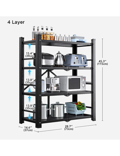imagem de Prateleira metálica com 4 prateleiras 73x37x115cm preta2