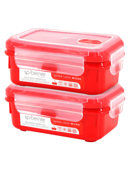 imagem de 2x super lock micro hermético 680 ml. adequado para cozinhar no microondas, ideal para transportar e armazenar alimentos, fecho de clipe, válvula1