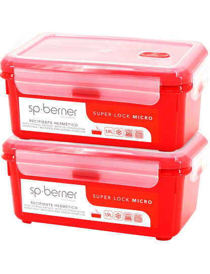 imagem de 2x super lock micro hermético 1,9 l., adequado para cozinhar no microondas, ideal para transportar e armazenar alimentos, fecho de clipe, válvula1