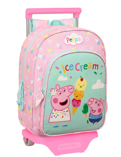 imagem de Mochila escolar com rodas Peppa Pig Sorvete Rosa Menta 26 x 34 x 11 cm1