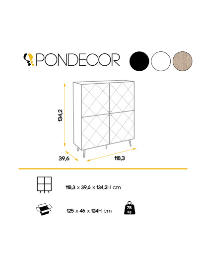 imagem de Aparador Alto Bolonia Carvalho e Mdf Branco Brilhante E Preto7