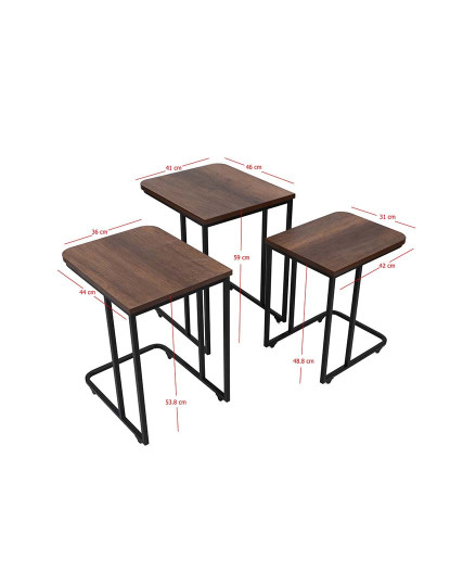 imagem de Mesa Aninhamento 3 peças Ce Metal Zigon Walnut Preto10