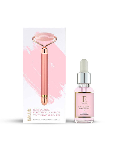 imagem de Massajador facial de quartzo rosa + óleo de flor de rosa 30ml1