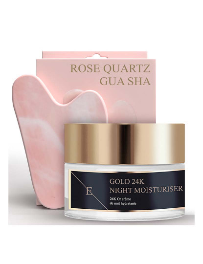 imagem de Hidratante Noturno Antirrugas Ouro 24k 50ml + Quartzo Rosa Gua sha1