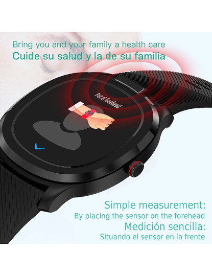 imagem grande de Smartwatch T01 com medicão de temperatura corporal tensão e O2 no sangue Preto 2