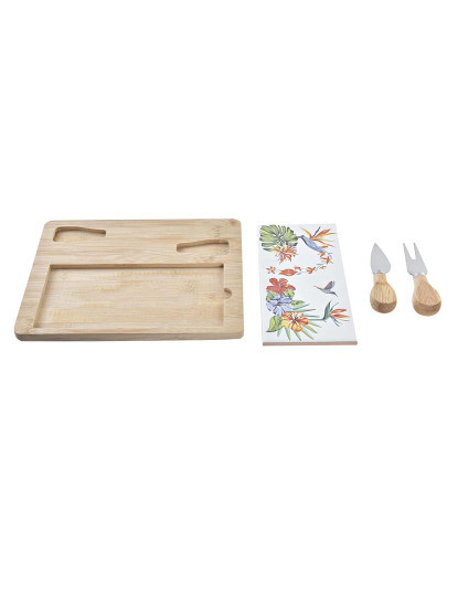 imagem de Tábua de Queijos DKD Home Decor Bambu Grés 24,5 x 20 x 1,2 cm (4 Unidades)3