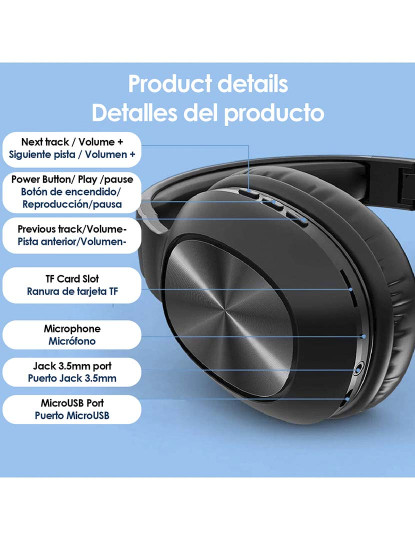 imagem de Fones VJ320 HiFi Bluetooth 50, com alta-voz, rádio FM, leitor micro SD Preto2