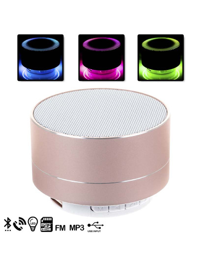 imagem de Coluna Bluetooth Metálico c/ Alta-Voz e Luz Led Rosa1