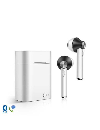 imagem de Auriculares Tws D012 Bluetooth 50 com Base de Carregamento 500Mah Branco Preto1