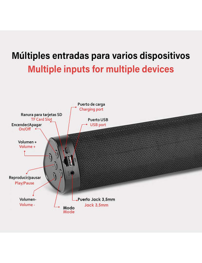 imagem de Altifalante da barra de som A500 Bluetooth 5.0, 2 altifalantes frontais. Entrada USB, cartão micro SD e jack 3.5. Radio FM.5