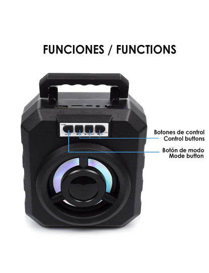 imagem de Caixa de som portátil Boombox YD-669 Bluetooth 4.2. Entrada USB, cartão micro SD e jack 3.5. Radio FM. Suporte para smartphone integrado.3