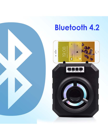 imagem de Caixa de som portátil Boombox YD-669 Bluetooth 4.2. Entrada USB, cartão micro SD e jack 3.5. Radio FM. Suporte para smartphone integrado.2