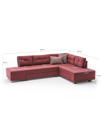 imagem de Sofá-Cama Chaiselongue Direita Manama Vermelho7