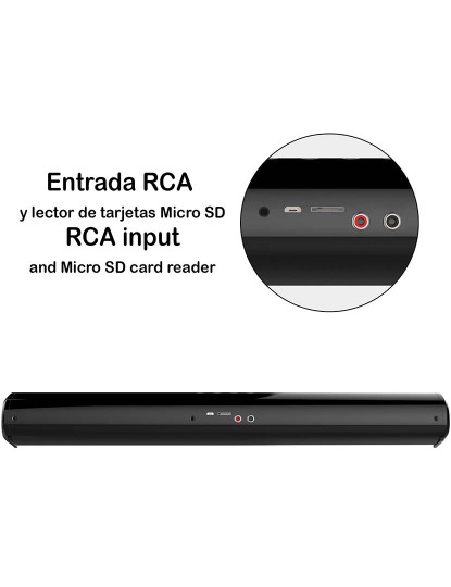 imagem de Barra de som 2.0 T90 Bluetooth 5.0. Entrada RCA, auxiliar, Micro SD e rádio FM. Bateria interna de 1800mAh.2