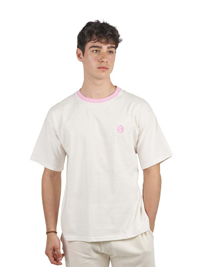 imagem de T-Shirt Oversized BeHappy Homem Beige-Rosa1