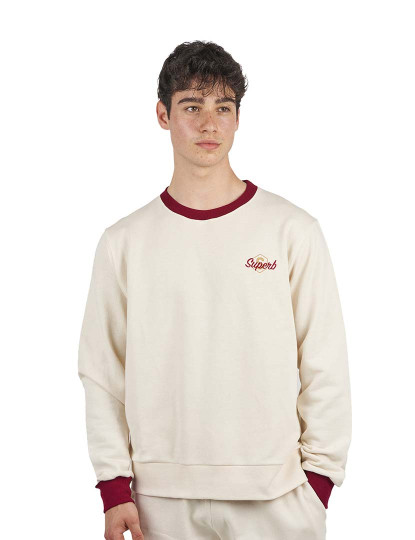 imagem de Sweatshirt Crew BeHappy Homem Beige-vermelho1