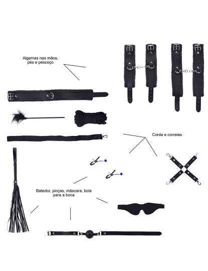 imagem de Set SM 10 peças - Bondage Kit - Kit Sado Maso - Preto2