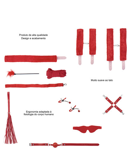 imagem de Set SM 10 peças - Bondage Kit - Kit Sado Maso - Vermelho3