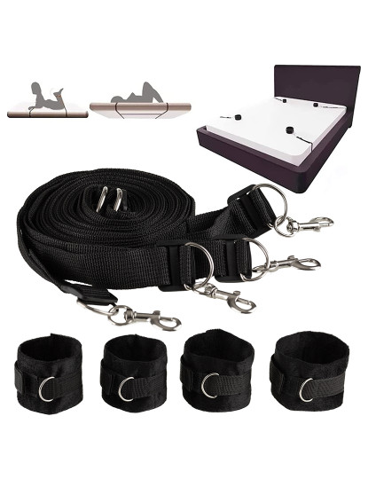 imagem de Kit de fixação da cama - Kit Bondage - Conjunto SM - 4 Algemas e 4 Correias - Preto1