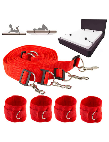 imagem de Kit de fixação da cama - Kit Bondage - Conjunto SM - 4 Algemas e 4 Correias - Vermelho1