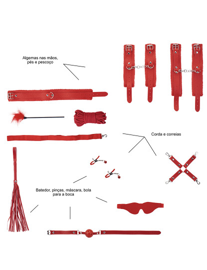 imagem de Set SM 10 peças - Bondage Kit - Kit Sado Maso - Vermelho2