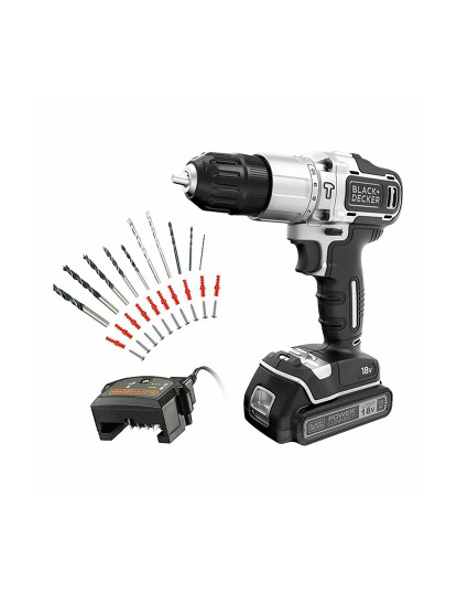 imagem de Conjunto de berbequim e acessórios Black & Decker Silver Edition bdchd18sc1a-qw 18 V 45 Nm 30 Peças1