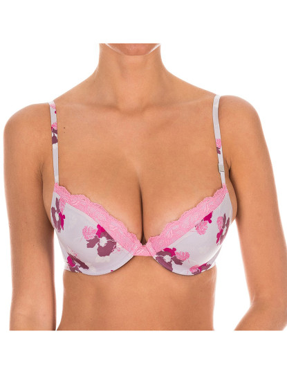 imagem de Soutien Push-Up Senhora Cinza Claro-Rosa floral1