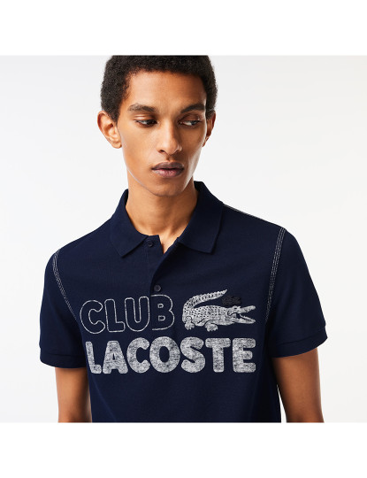 imagem de Pólo Lacoste Para Homem Em Algodão Orgânico Com Padrão Estampado Marinho4