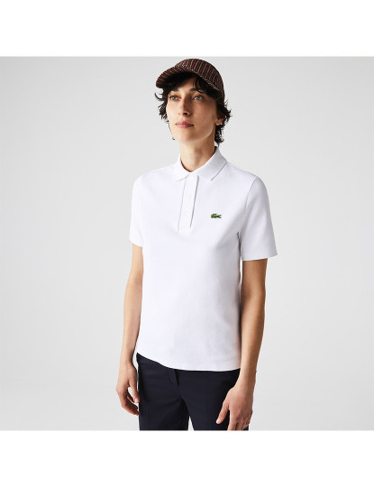 imagem de Polo De Ajuste Regular Para Mulher Em Algodão Orgânico Com Riscas Branco1