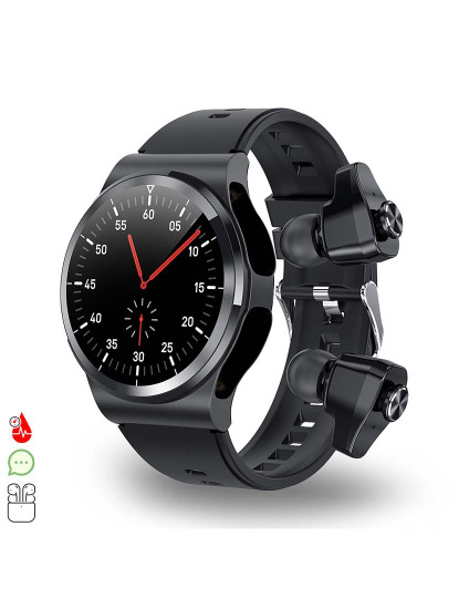 imagem de Smartwatch GT69 com auriculares Bluetooth 5.0 TWS integrados. Preto1