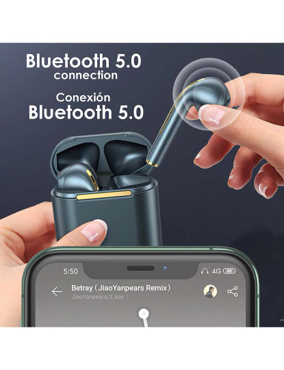 imagem de Auriculares TWS J18 Bluetooth 50 Base de Carga 300mAh Dourado 3