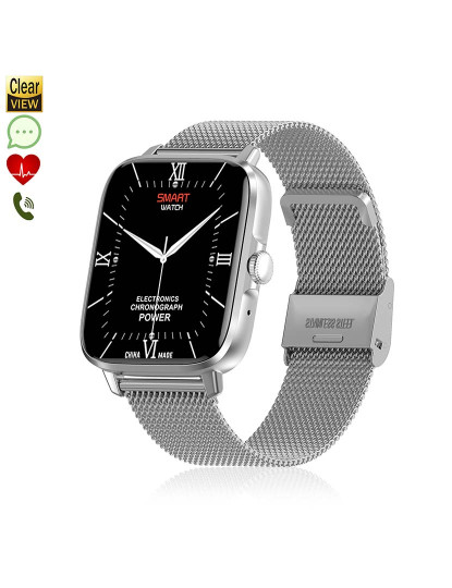 imagem grande de Smartwatch DT102 com pulseira de aço Prateado1