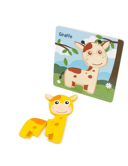 imagem de Puzzle de madeira para crianças 3 peças Desenho de girafa3
